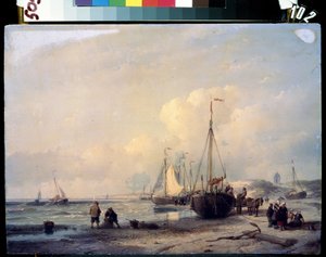 paisaje marino. Pintura de Andreas Schelfhout (1787-1870). Óleo sobre tela de Andreas Schelfhout