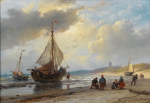 Actividad en la playa de Scheveningen de Andreas Schelfhout