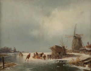 Paisaje invernal con patinadores sobre hielo. de Andreas Schelfhout