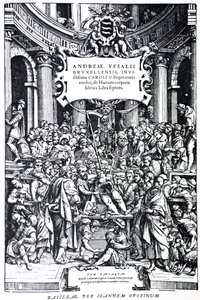 Página de título de la segunda edición de De Humani Corporis Fabrica, Lámina 3, 1555 de Andreas Vesalius