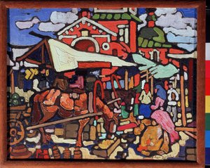 Marche (Mercado ). Peinture de Andrei Ivanovich Dmitriev (1893-1921). Huile sur toile de Andrei Ivanovich Dmitriev