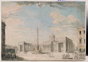 La catedral Notre Dame de Kazan (Notre-Dame-de-Kazan) a San Petersburgo (La Catedral de Kazan en San Petersburgo) - Obra de Andrei Nikiforovich Voronikhin (Voronikhine) (1759-1814), lápiz y acuarela sobre papel, alrededor de 1800, Arte ruso del siglo XVIII de Andrei Nikiforovich Voronikhin
