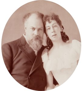 Retrato del artista Konstantin Yegorovich Makovsky (Konstantin Makovsky) (1839-1915) con su esposa. Foto de albúmina por Andrei Osipovich Karelin (1837-1906) de Andrei Osipovich Karelin