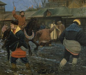 Calle de Moscú del siglo XVII en un día festivo de Andrei Petrovich Ryabushkin