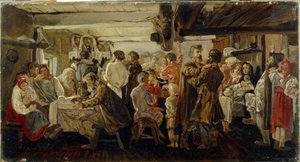 Una boda campesina en la región de Tambov (Rusia). (Boda campesina en la región de Tambov). Pintura de Andrei Petrovich Ryabushkin (Riaboutchkine) (1861-1904), óleo sobre lienzo, alrededor de 1880. Arte ruso del siglo XIX. Galería Estatal Tretyakov, Moscú.