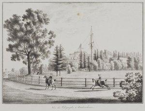 Vista del Pabellón de Toboganes y el Telégrafo en Oranienbaum de Andrei Yefimovich Martynov