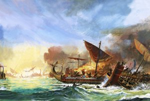 Batalla de Salamina (gouache sobre papel)