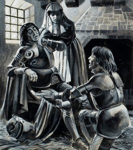 El rey Enrique VI tras la batalla de St Albans el 22 de mayo de 1455 (gouache sobre papel) de Andrew Howat