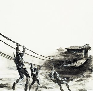 La batalla del puente de Luding (gouache sobre papel) de Andrew Howat