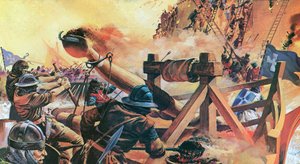 Los cristianos sitian Constantinopla en 1203 (litografía en color) de Andrew Howat