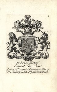 Escudo de armas y cresta de SAR Ernesto Augusto, Príncipe de Brunswick Luneburgo, Obispo de Osnaburgh, Duque de York y Albany de Andrew Johnston