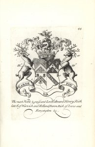 Escudo de armas y cresta de Lord Edward Henry Rich, 7º Conde de Warwick y Holland, Barón Rich de Leeze y Kensington