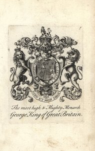 Escudo de armas y cresta del altísimo y poderoso monarca Rey Jorge I de Gran Bretaña