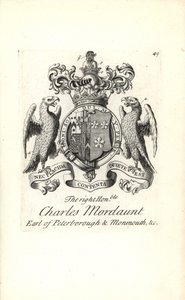 Escudo de armas y cresta del honorable Charles Mordaunt, 3º Conde de Peterborough y 1º Conde de Monmouth de Andrew Johnston