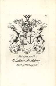 Escudo de armas y cresta del honorable William Fielding, 5º Conde de Denbigh