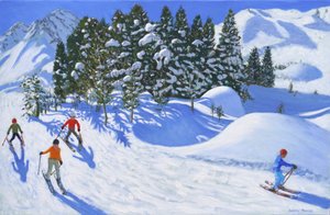 Cuatro esquiadores alpinos, 2024,(óleo sobre lienzo) de Andrew Macara