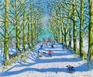 Fun in the sun and snow, Derby, 2022 (óleo sobre lienzo) de Andrew Macara