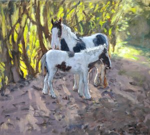 Yegua y potro, 2011 (óleo sobre lienzo) de Andrew Macara
