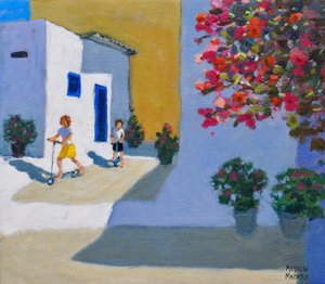 Niños en scooter, Symi, Islas Griegas de Andrew Macara