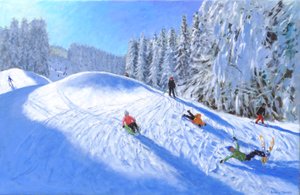 Esquí en Morzine, Francia, 2023 (óleo sobre lienzo) de Andrew Macara