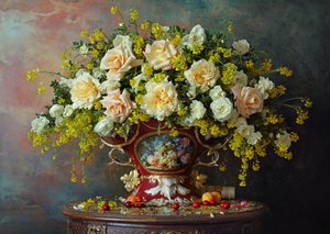 Naturaleza muerta con rosas de Andrey Morozov