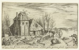 Paisaje de invierno con patinadores. Paisajes (título de la serie) de Andries Jacobsz. Stock