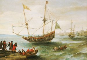 Un argelino anclado en un puerto de Berbería (nombre dado por los europeos a la costa del norte de África entre los siglos XVI y XIX). Óleo de Andries van Eertvelt (1590-1652). de Andries van Eertvelt