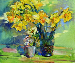 Naturaleza muerta con narcisos al sol