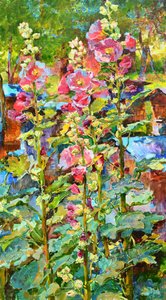 Un jardín de malvas lleno de colorido de Andrii Kutsachenko
