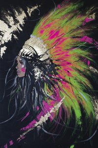 Tocado de plumas de colores vivos