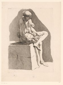 Caricatura de un niño cosiendo su media
Caricaturas según J. Saly (título de la serie)
Recueil de caricatures dessinées Par J. Saly et Gravées par A.L. De Lalive D.J. (título de la serie) de Ange Laurent de, marquis de Rémoville Lalive