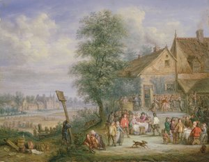Una fiesta en tiempo de cosecha con la Casa de Drij Toren al fondo de Angel Alexio Michaut