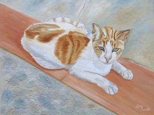 Gato atigrado naranja y vigilante de Angeles M. Pomata