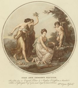 Dos ninfas se burlan de Cupido que está atado a un árbol de Angelica (after) Kauffmann