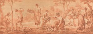 Un friso: Hombres plantando árboles, mujeres recogiendo flores y regándolas de Angelica Kauffmann