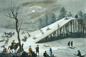 Deslizamiento de nieve en un parque público ruso, principios del siglo XIX