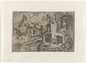 Paisaje con Huida a Egipto de Angelo Falconetto (attributed to)