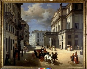 Representación de la Plaza de la Scala en Milán por Angelo Inganni. Siglo XIX de Angelo Inganni