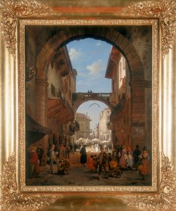 Vista de una calle de la ciudad de Angelo Inganni