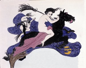 Brujas moviéndose en el aire. Ilustración de Angelo Jank (1868-1940) para Jugend de Angelo Jank