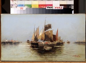 "Barcos de vela" Pintura de Angelo Maria Costa (1670-1721) Museo Estatal de Arte del siglo XVII, Tula, Rusia de Angelo Maria Costa