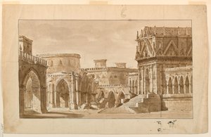 Diseño de Escenario, Palacio Gótico, Iglesia y Fortaleza de Angelo Toselli