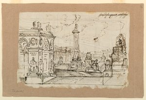 Diseño de escenario, grupo de monumentos antiguos de Angelo Toselli