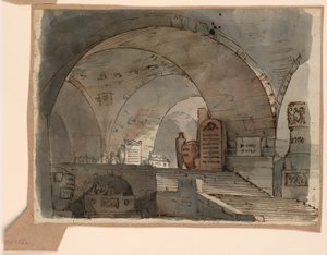 Diseño escénico, espacio subterráneo abovedado con tumbas de Angelo Toselli