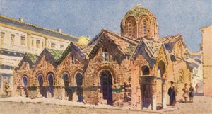 Iglesia de Panagia Kapnikarea, Atenas (litografía en color) de Angelos Giallinos