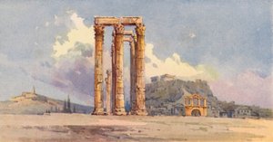 Columnas de Zeus Olímpico, Atenas (litografía en color)