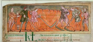 Cott Tib B V f.6v Cosecha, de un calendario, c.1030 (vitela) (detalle de 41681) de Anglo Saxon