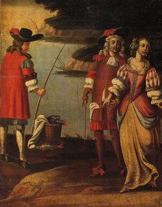 Biombo de cuatro hojas de doble cara, c.1700 (detalle)