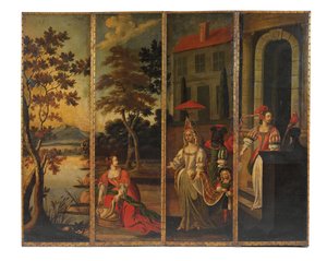 Biombo de cuatro paneles de doble cara, c.1700