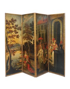 Biombo de cuatro paneles de doble cara, c.1700